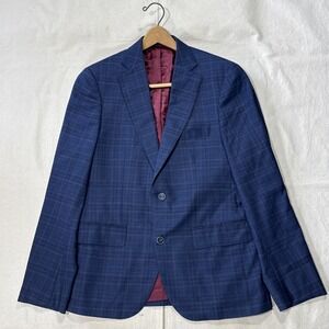 J. Hilburn Reda Milano 130s Italian Wool Blue Windowpane Sport Blazer 40R